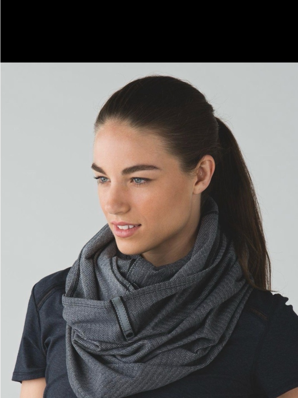 Lululemon Vinyasa Scarf Rulu Herringbone Grey Black Snap Wrap